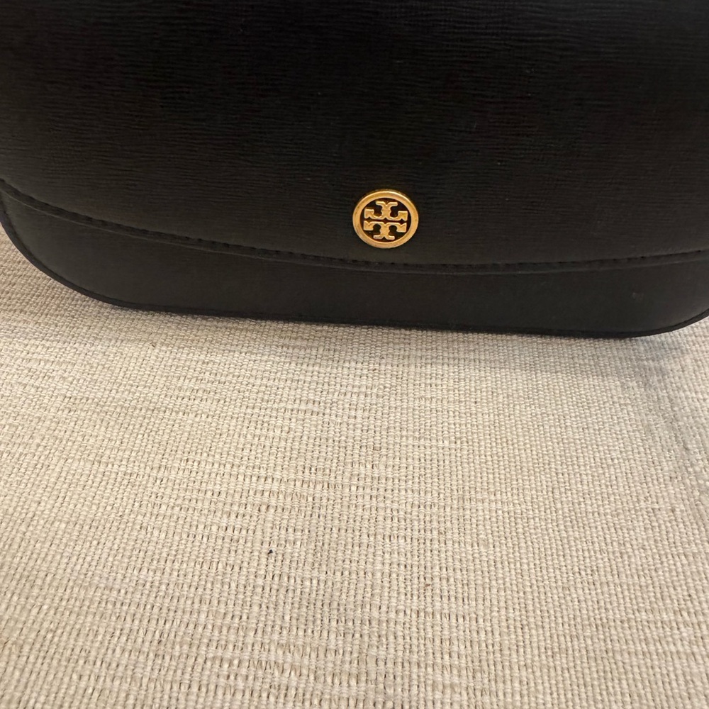 Tory Burch Black Leather Bag with Gold Accents
